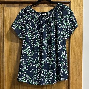 LOFT Navy Floral Off-Shoulder Blouse